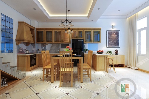 Tủ bếp gỗ sồi nga