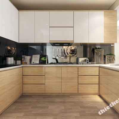  Tủ bếp gỗ sồi đẹp tại căn hộ River View Anh Tuyên
