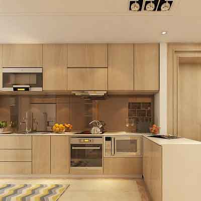  Tủ bếp gỗ công nghiệp veneer gỗ sồi nga