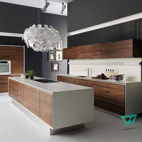  Mẫu tủ bếp đẹp hiện đại chất liệu gỗ óc chó MH005