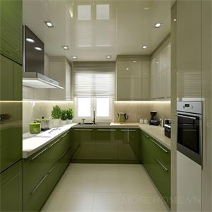  Thiết Kế Bếp Hiện Đại: Sự Kết Hợp Hoàn Hảo Giữa Gạch Trắng và Tường Xanh Ô-liu