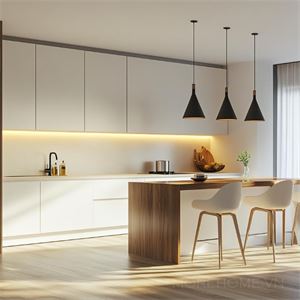  I'll create some Vietnamese-inspired content based on a stock photo of a light kitchen.

# Không Gian...