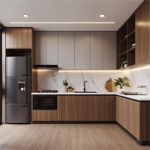 Thiết kế một căn bếp chữ L mang đậm phong cách Việt Nam, không gian được tận dụng tối đa để bố trí đầy...