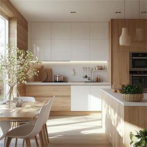 Không gian bếp được thiết kế theo phong cách lãng mạn, nữ tính và đương đại, tạo nên cảm giác ấm áp và...