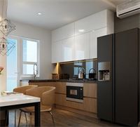 Tủ bếp gỗ công nghiệp Acrylic vân sồi