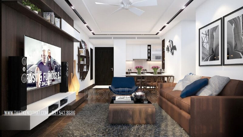 Mẫu sofa văng hiện đại cùng tone màu mang đến sự đồng nhất cho cả không gian, sang trọng mà vẫn thoải mái Mẫu thiết kế nội thất chung cư đẹp