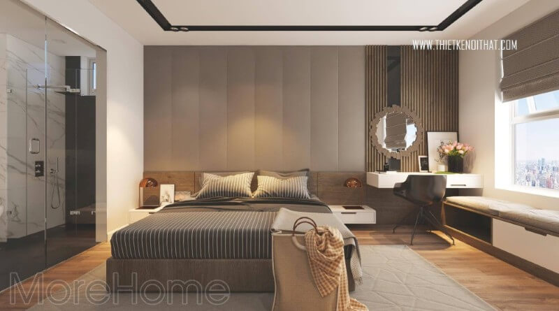 Thiết kế nội thất phòng ngủ chung cư một cách cầu kỳ tinh tế khi tạo điểm nhấn ở những đồ nội thất thiết kế tinh xảo Mẫu thiết kế nội thất chung cư đẹp