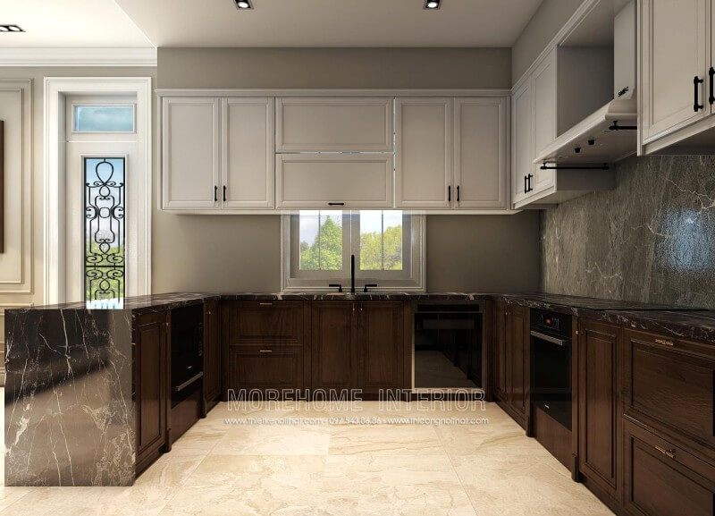 Thiết kế tủ bếp biệt thự song lập Vinhomes RiverSide gỗ tự nhiên
