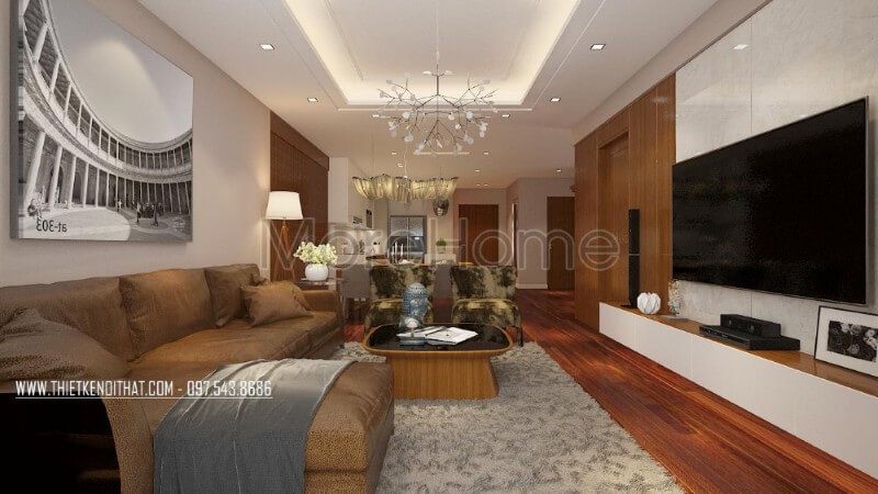 Khung đá ốp tường là yếu tố nổi bật góp phần tạo nên sự ấn tượng của không gian phòng khách.